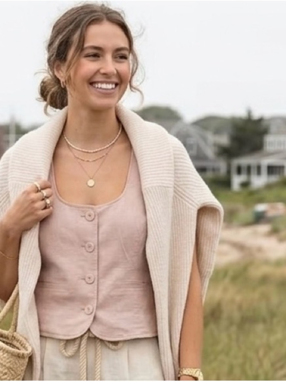 Mister Zimi Tailored Linen-Blend Vest – Natural Beige size 8